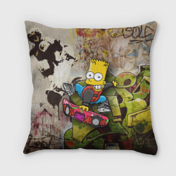 Подушка квадратная Скейтбордист Барт Симпсон на фоне граффити, цвет: 3D-принт