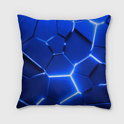 Подушка квадратная Синие неоновые геометрические плиты