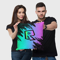 Подушка квадратная Roblox neon logo, цвет: 3D-принт — фото 2