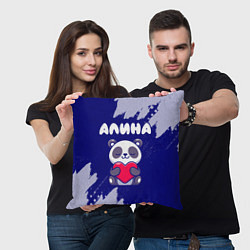 Подушка квадратная Алина панда с сердечком, цвет: 3D-принт — фото 2