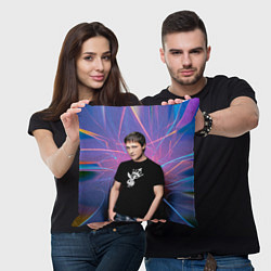 Подушка квадратная Юрий Шатунов на неоновом фоне, цвет: 3D-принт — фото 2