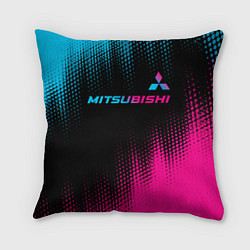 Подушка квадратная Mitsubishi - neon gradient: символ сверху, цвет: 3D-принт