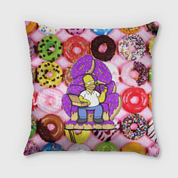 Подушка квадратная Гомер Симпсон в окружении пончиков, цвет: 3D-принт