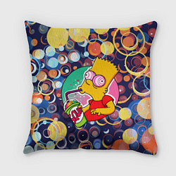 Подушка квадратная Bart Simpson пьёт лимонад, цвет: 3D-принт
