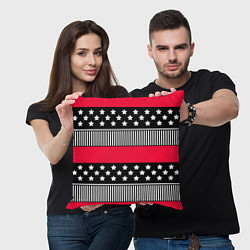 Подушка квадратная Red and black pattern with stripes and stars, цвет: 3D-принт — фото 2