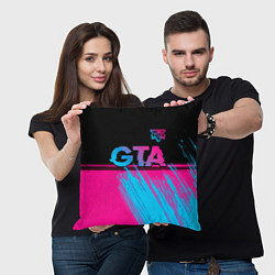 Подушка квадратная GTA - neon gradient: символ сверху, цвет: 3D-принт — фото 2