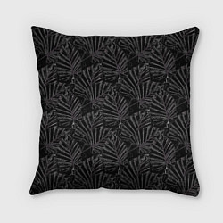 Подушка квадратная Белые контуры тропических листьев на черном