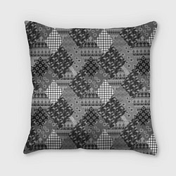 Подушка квадратная Black and White Ethnic Patchwork Pattern