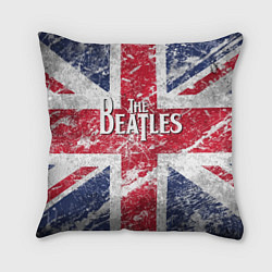 Подушка квадратная The Beatles - лого на фоне флага Великобритании