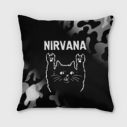 Подушка квадратная Группа Nirvana и рок кот