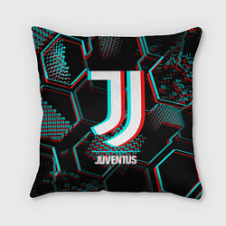 Подушка квадратная Juventus FC в стиле glitch на темном фоне