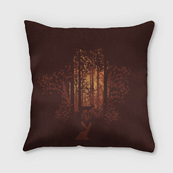 Подушка квадратная Осенний лес внутри силуэта совы, цвет: 3D-принт