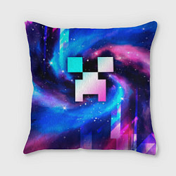 Подушка квадратная Minecraft неоновый космос, цвет: 3D-принт