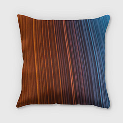 Подушка квадратная Абстрактные оранжевые и голубые линии во тьме