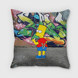 Подушка квадратная Хулиган Барт Симпсон на фоне стены с граффити