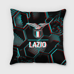 Подушка квадратная Lazio FC в стиле glitch на темном фоне