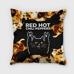 Подушка квадратная Red Hot Chili Peppers рок кот и огонь, цвет: 3D-принт