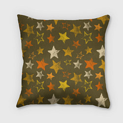 Подушка квадратная Желто-оранжевые звезды на зелнгом фоне