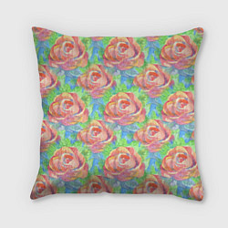 Подушка квадратная Алые розы акварель, цвет: 3D-принт