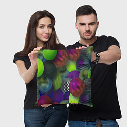 Подушка квадратная Трехмерные разноцветные шары, цвет: 3D-принт — фото 2
