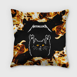 Подушка квадратная Metallica рок кот и огонь, цвет: 3D-принт