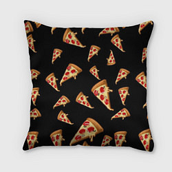 Подушка квадратная Куски пиццы на черном фоне