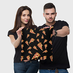 Подушка квадратная Куски пиццы на черном фоне, цвет: 3D-принт — фото 2