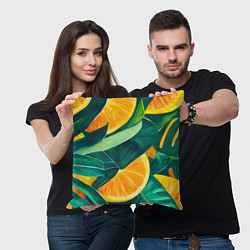 Подушка квадратная Листья монстеры и дольки апельсинов, цвет: 3D-принт — фото 2