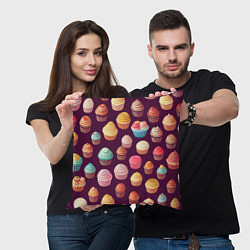 Подушка квадратная Много нарисованных капкейков, цвет: 3D-принт — фото 2