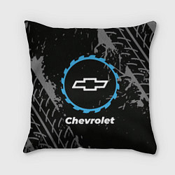 Подушка квадратная Chevrolet в стиле Top Gear со следами шин на фоне, цвет: 3D-принт