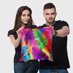 Подушка квадратная Яркие разноцветные перья, цвет: 3D-принт — фото 2