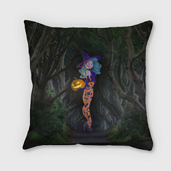 Подушка квадратная Ведьма с тыквой и в крутых колготках - Halloween, цвет: 3D-принт