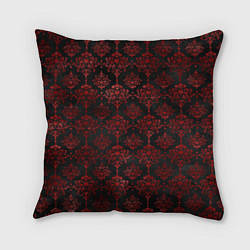 Подушка квадратная Красные классические узоры на черном фоне