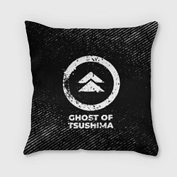Подушка квадратная Ghost of Tsushima с потертостями на темном фоне
