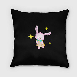 Подушка квадратная Крольчонок танцует со звёздами на чёрном фоне