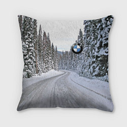 Подушка квадратная BMW - зимняя дорога через лес
