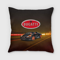 Подушка квадратная Bugatti на ночной дороге, цвет: 3D-принт