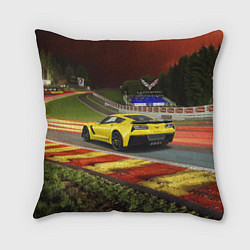 Подушка квадратная Chevrolet Corvette на гоночной трассе, цвет: 3D-принт
