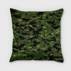 Подушка квадратная Камуфляж лесной пиксель, цвет: 3D-принт