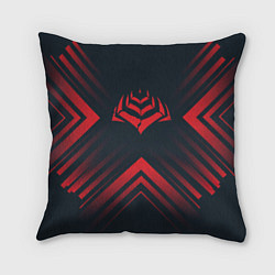 Подушка квадратная Красный символ Warframe на темном фоне со стрелкам