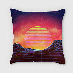 Подушка квадратная Абстрактные 3D неоновые горы на закате