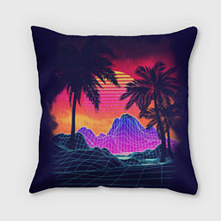 Подушка квадратная Тропический остров с пальмами ретро иллюстрация