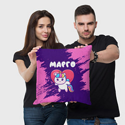 Подушка квадратная Марго единорог с сердечком, цвет: 3D-принт — фото 2