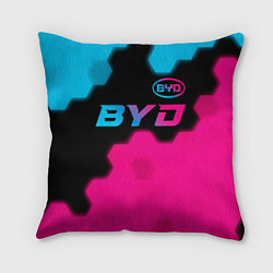 Подушка квадратная BYD - neon gradient: символ сверху, цвет: 3D-принт