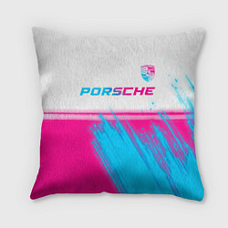 Подушка квадратная Porsche neon gradient style: символ сверху