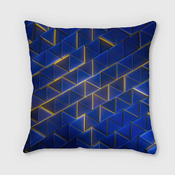 Подушка квадратная Синие треугольники и жёлтый свет, цвет: 3D-принт
