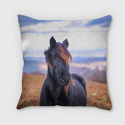 Подушка квадратная Черный конь, цвет: 3D-принт