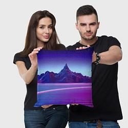 Подушка квадратная Neon mountains - Vaporwave, цвет: 3D-принт — фото 2