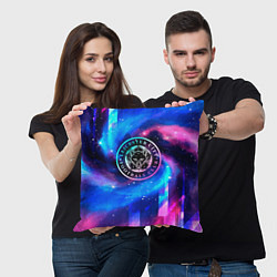 Подушка квадратная Leicester City неоновый космос, цвет: 3D-принт — фото 2