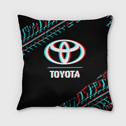 Подушка квадратная Значок Toyota в стиле glitch на темном фоне, цвет: 3D-принт